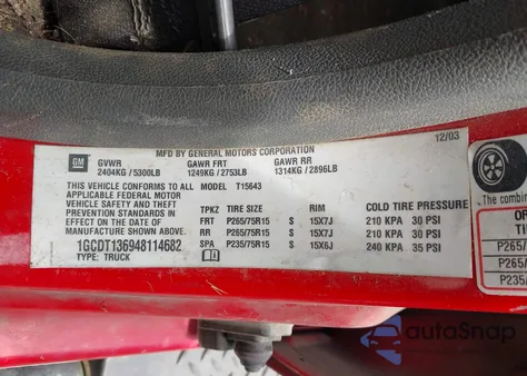 2004 Chevrolet Colorado Ls from USA, damaged, VIN 1GCDT136948114682